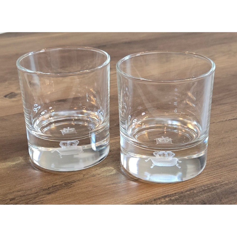 Set of 2 Crown Royal Hologram Crown 3D Laser Etched Whiskey On-the-Rocks Glasses